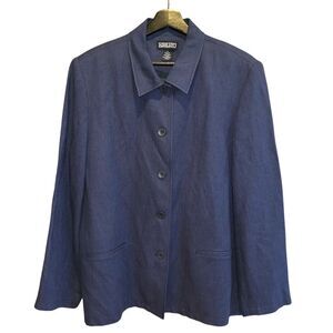 Lands End Navy Blue Linen Blend Blazer Womens Size 18‎ Button Front Office Wear